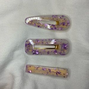 Purple and Gold Confetti Hair Barrettes